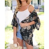 image:imageWomens Floral Print Puff Sleeve Kimono Cardigan Loose Cover Up Casual Blouse Tops 2026Black Khaki Floral