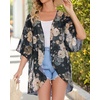 image:imageWomens Floral Print Puff Sleeve Kimono Cardigan Loose Cover Up Casual Blouse Tops 2026Black Khaki Floral