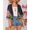 image:imageWomens Floral Print Puff Sleeve Kimono Cardigan Loose Cover Up Casual Blouse Tops 2026Black Matcha Green Print