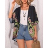 image:imageWomens Floral Print Puff Sleeve Kimono Cardigan Loose Cover Up Casual Blouse Tops 2026Black Matcha Green Print