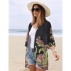 image:imageWomens Floral Print Puff Sleeve Kimono Cardigan Loose Cover Up Casual Blouse Tops 2026Black Matcha Green Print
