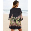image:imageWomens Floral Print Puff Sleeve Kimono Cardigan Loose Cover Up Casual Blouse Tops 2026Black Matcha Green Print