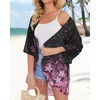 image:imageWomens Floral Print Puff Sleeve Kimono Cardigan Loose Cover Up Casual Blouse Tops 2026Black Pink Purple Floral