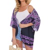 image:imageWomens Floral Print Puff Sleeve Kimono Cardigan Loose Cover Up Casual Blouse Tops 2026Black Purple Boho