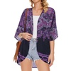 image:imageWomens Floral Print Puff Sleeve Kimono Cardigan Loose Cover Up Casual Blouse Tops 2026Black Purple Boho