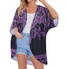 image:imageWomens Floral Print Puff Sleeve Kimono Cardigan Loose Cover Up Casual Blouse Tops 2026Black Purple Boho