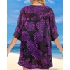 image:imageWomens Floral Print Puff Sleeve Kimono Cardigan Loose Cover Up Casual Blouse Tops 2026Black Purple Leaves