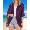 image:imageWomens Floral Print Puff Sleeve Kimono Cardigan Loose Cover Up Casual Blouse Tops 2026Black Purple Leaves
