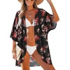 image:imageWomens Floral Print Puff Sleeve Kimono Cardigan Loose Cover Up Casual Blouse Tops 2026Black Red Rose