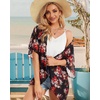 image:imageWomens Floral Print Puff Sleeve Kimono Cardigan Loose Cover Up Casual Blouse Tops 2026Black Red Rose