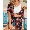 image:imageWomens Floral Print Puff Sleeve Kimono Cardigan Loose Cover Up Casual Blouse Tops 2026Black Red Rose