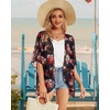 image:imageWomens Floral Print Puff Sleeve Kimono Cardigan Loose Cover Up Casual Blouse Tops 2026Black Red Rose