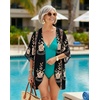 image:imageWomens Floral Print Puff Sleeve Kimono Cardigan Loose Cover Up Casual Blouse Tops 2026Black Vintage Flower