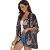 image:imageWomens Floral Print Puff Sleeve Kimono Cardigan Loose Cover Up Casual Blouse Tops 2026Black Vintage Flower