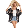 image:imageWomens Floral Print Puff Sleeve Kimono Cardigan Loose Cover Up Casual Blouse Tops 2026Black Vintage Flower