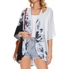 image:imageWomens Floral Print Puff Sleeve Kimono Cardigan Loose Cover Up Casual Blouse Tops 2026Black White Floral