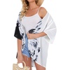 image:imageWomens Floral Print Puff Sleeve Kimono Cardigan Loose Cover Up Casual Blouse Tops 2026Black White Floral