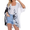 image:imageWomens Floral Print Puff Sleeve Kimono Cardigan Loose Cover Up Casual Blouse Tops 2026Black White Floral