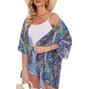 image:imageWomens Floral Print Puff Sleeve Kimono Cardigan Loose Cover Up Casual Blouse Tops 2026Blue Purple Bohemia Print