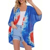 image:imageWomens Floral Print Puff Sleeve Kimono Cardigan Loose Cover Up Casual Blouse Tops 2026Blue Red Tie Dye