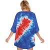 image:imageWomens Floral Print Puff Sleeve Kimono Cardigan Loose Cover Up Casual Blouse Tops 2026Blue Red Tie Dye