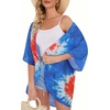 image:imageWomens Floral Print Puff Sleeve Kimono Cardigan Loose Cover Up Casual Blouse Tops 2026Blue Red Tie Dye