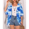 image:imageWomens Floral Print Puff Sleeve Kimono Cardigan Loose Cover Up Casual Blouse Tops 2026Blue White Ink Flower