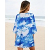 image:imageWomens Floral Print Puff Sleeve Kimono Cardigan Loose Cover Up Casual Blouse Tops 2026Blue White Ink Flower