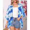 image:imageWomens Floral Print Puff Sleeve Kimono Cardigan Loose Cover Up Casual Blouse Tops 2026Blue White Ink Flower
