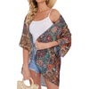 image:imageWomens Floral Print Puff Sleeve Kimono Cardigan Loose Cover Up Casual Blouse Tops 2026Bohemia Print