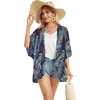 image:imageWomens Floral Print Puff Sleeve Kimono Cardigan Loose Cover Up Casual Blouse Tops 2026Boho Purple