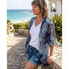 image:imageWomens Floral Print Puff Sleeve Kimono Cardigan Loose Cover Up Casual Blouse Tops 2026Boho Purple