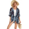 image:imageWomens Floral Print Puff Sleeve Kimono Cardigan Loose Cover Up Casual Blouse Tops 2026Boho Purple