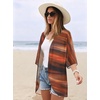 image:imageWomens Floral Print Puff Sleeve Kimono Cardigan Loose Cover Up Casual Blouse Tops 2026Brown Abstract Pattern