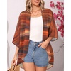 image:imageWomens Floral Print Puff Sleeve Kimono Cardigan Loose Cover Up Casual Blouse Tops 2026Brown Abstract Pattern