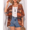 image:imageWomens Floral Print Puff Sleeve Kimono Cardigan Loose Cover Up Casual Blouse Tops 2026Brown Abstract Pattern