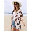 image:imageWomens Floral Print Puff Sleeve Kimono Cardigan Loose Cover Up Casual Blouse Tops 2026Brown Apricot Ink Print