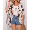 image:imageWomens Floral Print Puff Sleeve Kimono Cardigan Loose Cover Up Casual Blouse Tops 2026Brown Apricot Ink Print