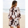 image:imageWomens Floral Print Puff Sleeve Kimono Cardigan Loose Cover Up Casual Blouse Tops 2026Brown Apricot Ink Print