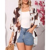image:imageWomens Floral Print Puff Sleeve Kimono Cardigan Loose Cover Up Casual Blouse Tops 2026Brown Apricot Ink Print