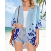 image:imageWomens Floral Print Puff Sleeve Kimono Cardigan Loose Cover Up Casual Blouse Tops 2026Butterflies on Blue