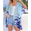 image:imageWomens Floral Print Puff Sleeve Kimono Cardigan Loose Cover Up Casual Blouse Tops 2026Butterflies on Blue