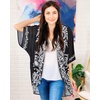 image:imageWomens Floral Print Puff Sleeve Kimono Cardigan Loose Cover Up Casual Blouse Tops 2026C Black Flower