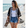 image:imageWomens Floral Print Puff Sleeve Kimono Cardigan Loose Cover Up Casual Blouse Tops 2026C Black Flower