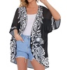 image:imageWomens Floral Print Puff Sleeve Kimono Cardigan Loose Cover Up Casual Blouse Tops 2026C Black Flower