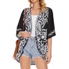 image:imageWomens Floral Print Puff Sleeve Kimono Cardigan Loose Cover Up Casual Blouse Tops 2026C Black Flower