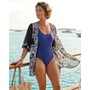 image:imageWomens Floral Print Puff Sleeve Kimono Cardigan Loose Cover Up Casual Blouse Tops 2026C Black Flower