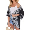 image:imageWomens Floral Print Puff Sleeve Kimono Cardigan Loose Cover Up Casual Blouse Tops 2026C Black Flower