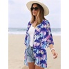 image:imageWomens Floral Print Puff Sleeve Kimono Cardigan Loose Cover Up Casual Blouse Tops 2026Colorful Coconut Tree