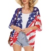 image:imageWomens Floral Print Puff Sleeve Kimono Cardigan Loose Cover Up Casual Blouse Tops 2026Dark Navy Flag
